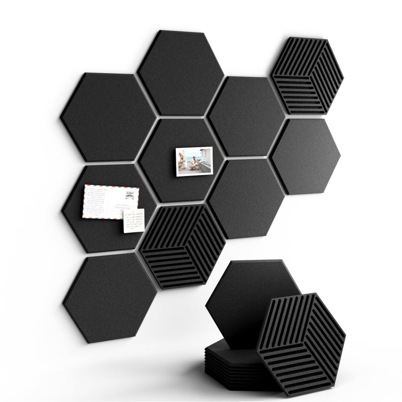 Fluxynara Hexagon Cork Board Alternative for Walls Decor-10-Pack Felt Bulletin Board Tiles,with 30 Pushpins,50 Adhesive Tabs for Office,Classrooms & Home Pin Board Felt Board-Boho - Image 1