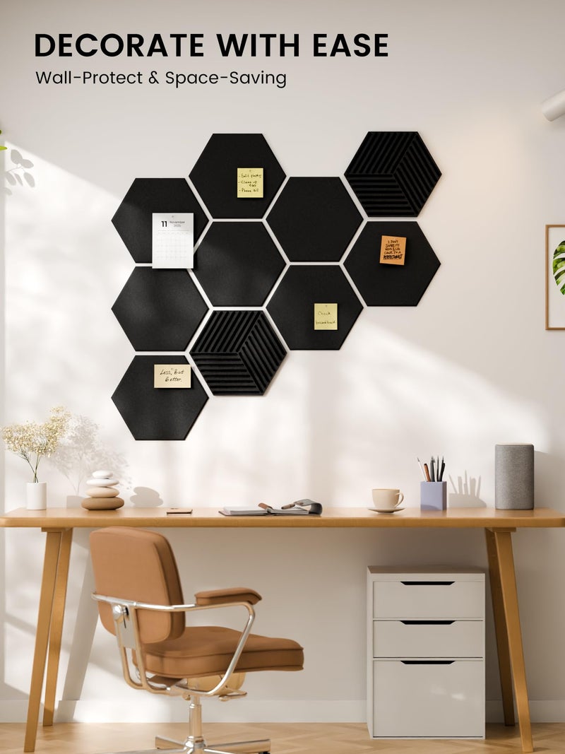 Fluxynara Hexagon Cork Board Alternative for Walls Decor-10-Pack Felt Bulletin Board Tiles,with 30 Pushpins,50 Adhesive Tabs for Office,Classrooms & Home Pin Board Felt Board-Boho - Image 4