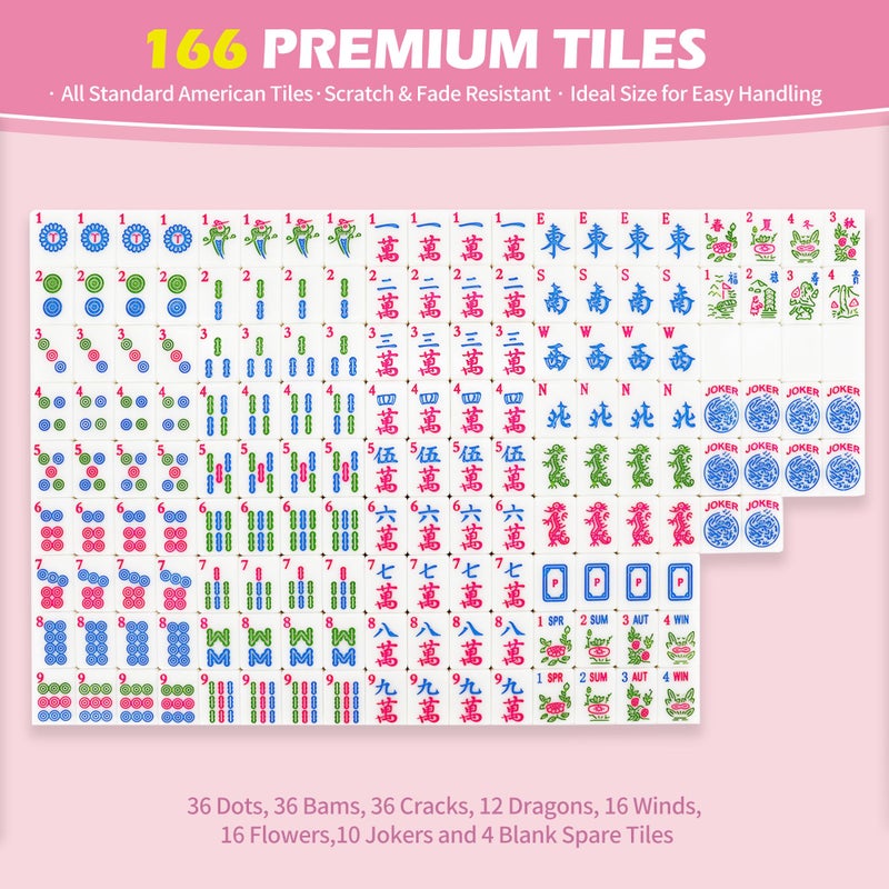 Jolitac American Mahjong Game Set, 166 Premium Tiles, 1.2-inch Mahjong Tile Set with Sturdy Carrying Bag, Thickened Mah-Jongg Tiles Bag Portable Travel Complete Mahjong Set - Image 4