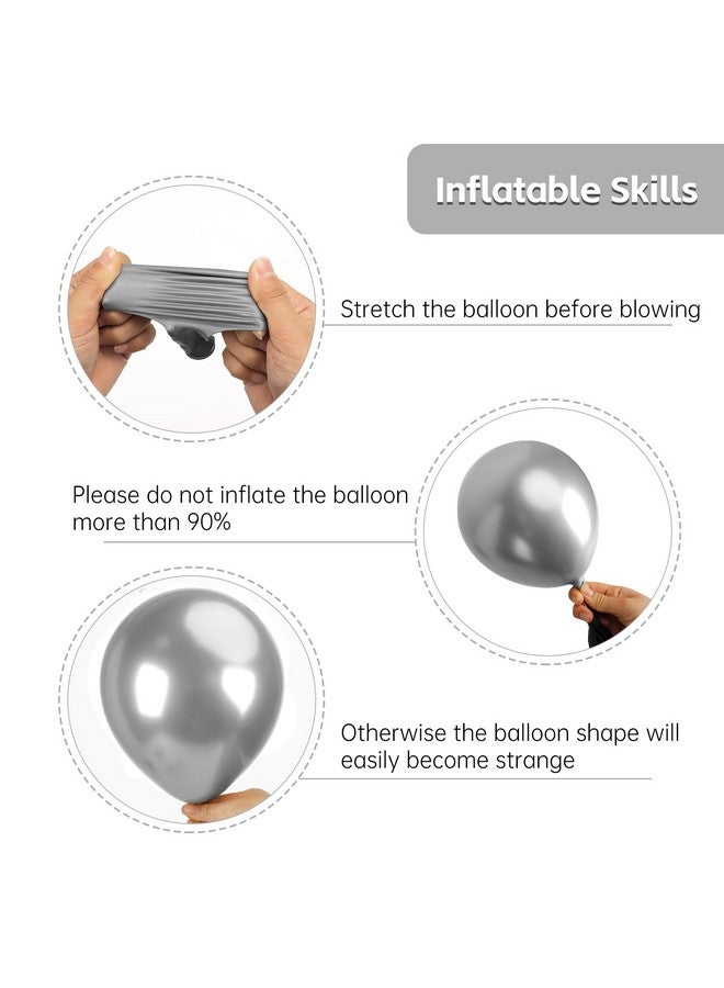 RUBFAC 129pcs Metallic Silver Balloons Latex Balloons Different Sizes 18 12 10 5 Inches Party Balloon Kit for Birthday Party Graduation Wedding Holiday Decoration - Image 3