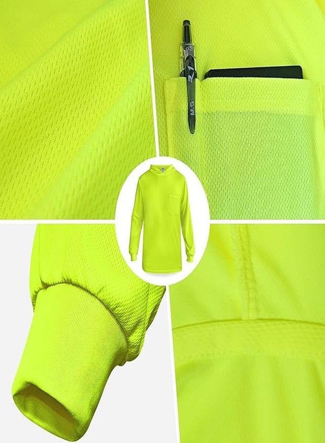 أل آند أم تي شيرت L&M® Hi Vis بأكمام طويلة وغطاء رأس وغطاء للرأس، لون برتقالي ليموني، أمان (مقاس أمريكي، ألفا، كبير جدًا، عادي، عادي، ليموني) - Image 3