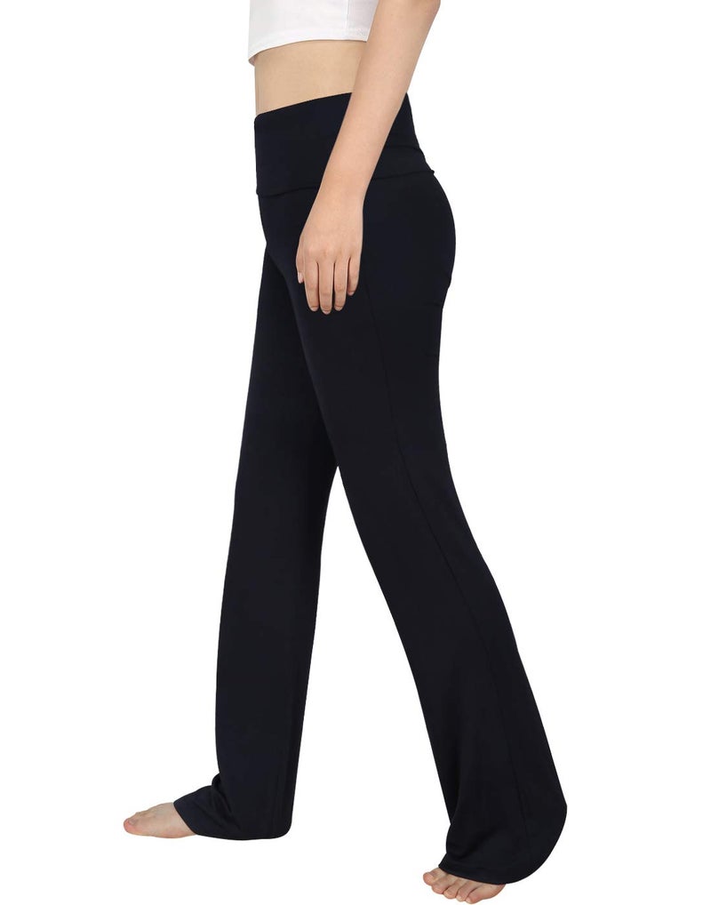 HDE Foldover Athletic Yoga Pants Gym Workout Leggings (Black, Large) - Image 2