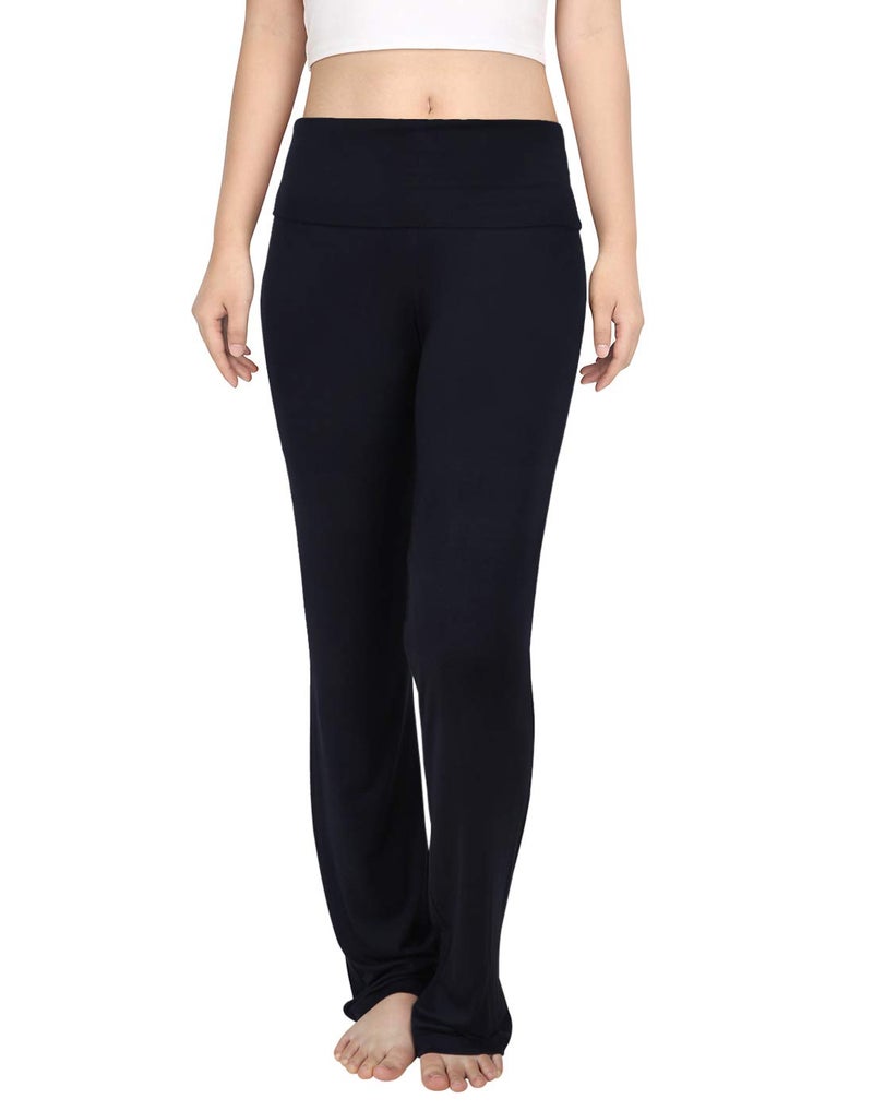 HDE Foldover Athletic Yoga Pants Gym Workout Leggings (Black, Large) - Image 1