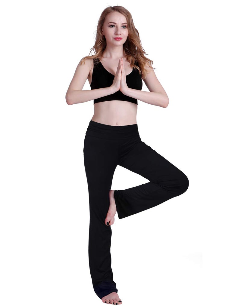 HDE Foldover Athletic Yoga Pants Gym Workout Leggings (Black, Large) - Image 5