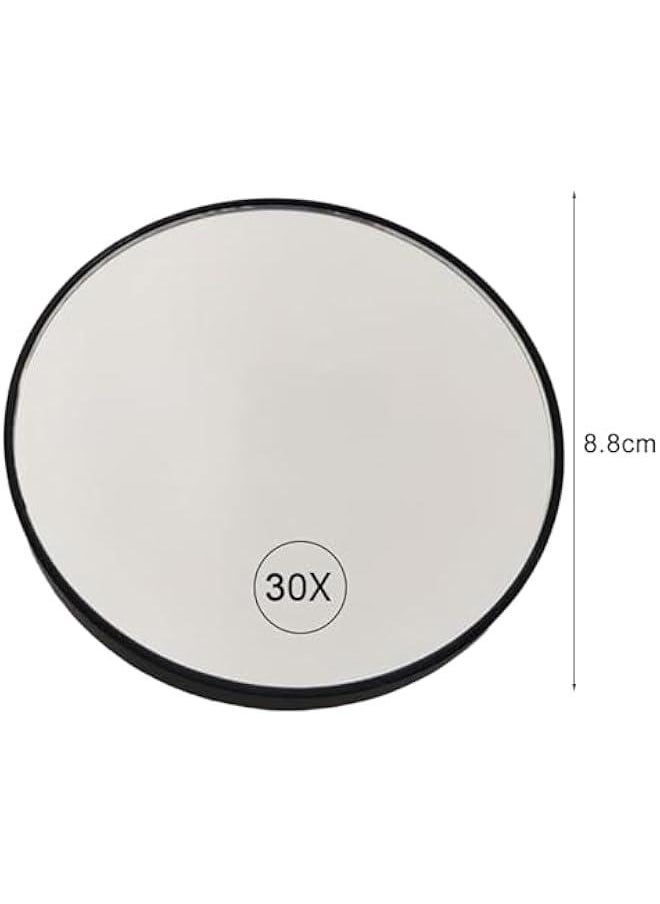 MOXO 30X Magnifying Mirror Bathroom Mirror with Tweezers with Detachable Suction Cup Portable Personal Makeup Mirror Small act Travel Mirrors Carry in Pocket or Handbag Black  - Image 2