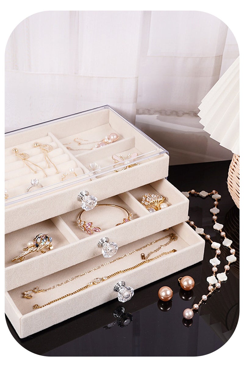 Multi-functional Jewelry Storage Box and Organizer for Women and Girls — Velvet Flannel Finish, Portable Design, 3-Layer Multiple Compartments for Earrings, Rings, Necklaces, Bracelets, Watches and More  - Image 2