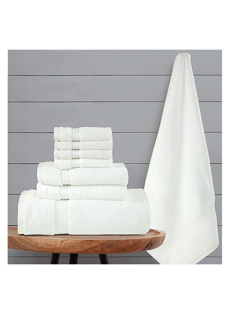 Comfy 8 Piece White Highly Absorbent Combed Cotton 600Gsm Hotel Quality Towel Set - Image 2