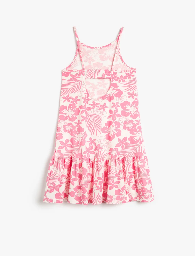 كوتون Flower Printed Dress Thin Strappy Back Cut Out Detail Cotton