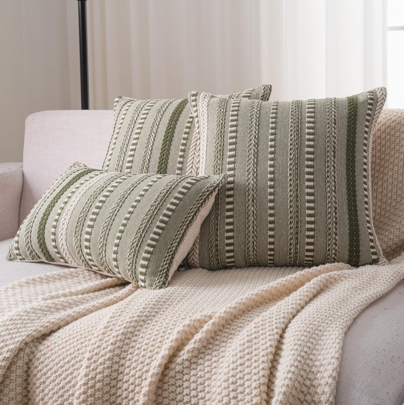 Cethom Boho Throw Pillow Covers 20x20 Inch Set of 2, Farmhouse Decorative Couch Pillow Cases, Green Accent Pillows of Bed, Sofa Bedroom Living Room Home Decor Cushion Cover - Image 5