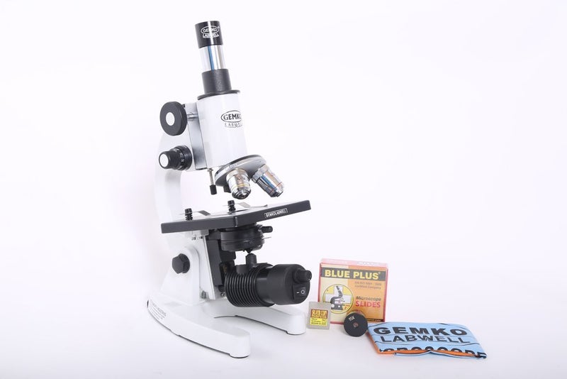 GEMKO LABWELL Metal White & Black Student Compound Microscope Kit Microscope Accessories, Microscopes for School Laboratory Home Education Abbe Condenser - Image 1
