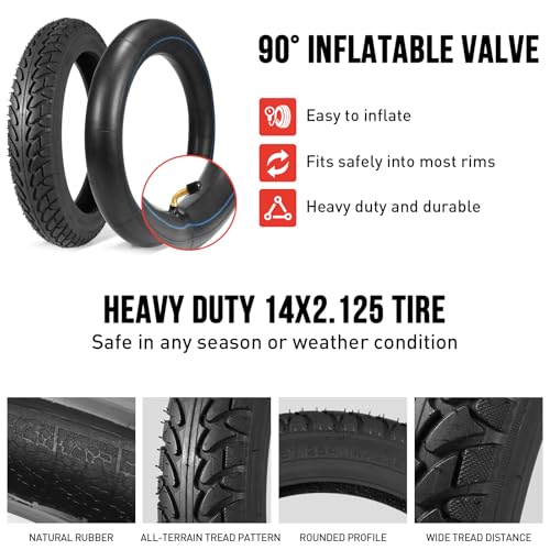 AVOKIN 14 x 2.125 Tire and Tube Set,14 E-Bike Tire 57-254 Electric Scooter Tire Tube with Angled Valve Stem for Replacement Electric Scooters and E-Bike Tires - Image 3