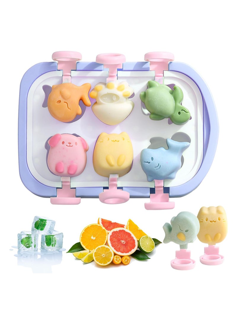 Excefore Baby Ice Lolly Moulds, Silicone Ice Lolly Moulds with Sticks, 6 Piece Mini Ice Lolly Moulds BPA Free, Cute Animal Ice Cream Moulds for Baby & Kids, Reusable & Easy to Release - Image 1