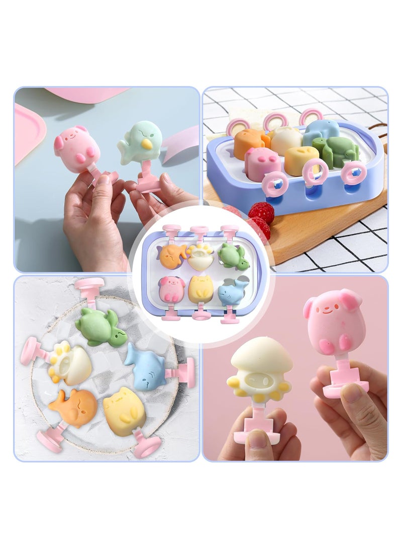 Excefore Baby Ice Lolly Moulds, Silicone Ice Lolly Moulds with Sticks, 6 Piece Mini Ice Lolly Moulds BPA Free, Cute Animal Ice Cream Moulds for Baby & Kids, Reusable & Easy to Release - Image 3