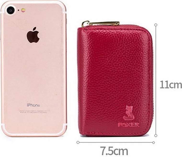 فوكسر Leather Red Women's Wallet 20 Pcs Transparent Card Holder