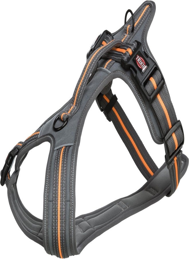 Trixie Premium Touring Harness for Dogs, Made with Fleece Padding, Adjustable, and Lightweight, Strong D-Ring Keeps The Harness and Leash in Place (S-M, Graphite/Papaya)