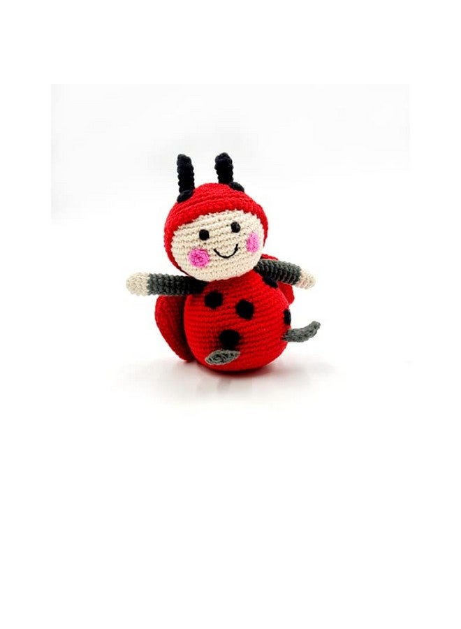 Pebble Fair Trade Handmade Crochet Cotton Ladybird Rattle-red - Image 1