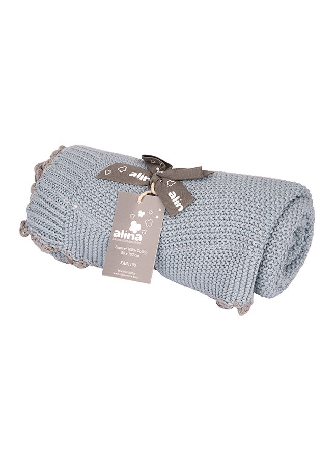 Alina Blanket 100% Cotton Knitted (Mini Moss Stitch With Border Sea Blue ) - Image 2