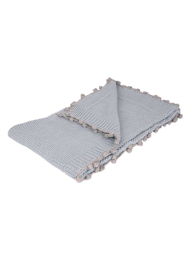 Alina Blanket 100% Cotton Knitted (Mini Moss Stitch With Border Sea Blue ) - Image 1