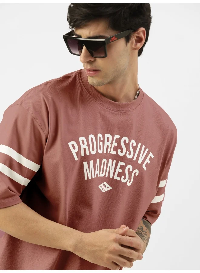 Maniac Mens Printed Round Neck 3/4th Sleeve Onion and White Cotton Oversized T-Shirt
