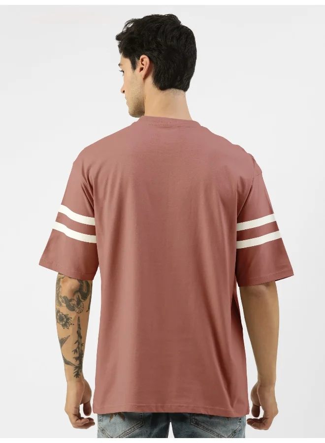 Maniac Mens Printed Round Neck 3/4th Sleeve Onion and White Cotton Oversized T-Shirt