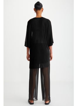 GRIMELANGE Florizel Women's Polyester Short Sleeve Front Knot Detail Long Black Blouse  - Image 4