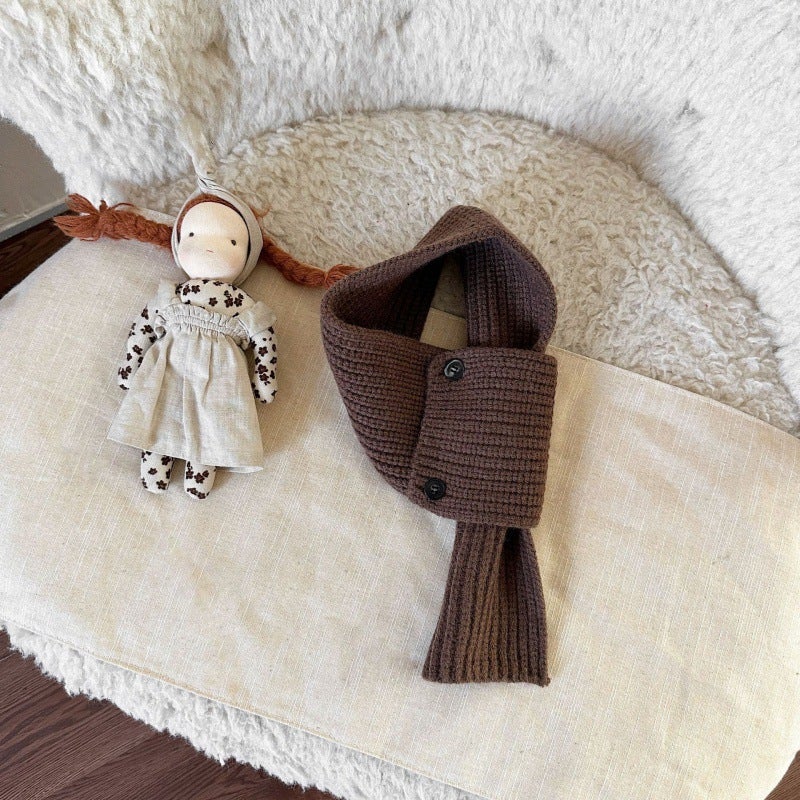 New Korean Style Kidsrens Scarf Autumn and Winter Style Versatile Male and Female Baby Scarf Button Korean Style Cross Pullover Scarf Gray  - Image 2