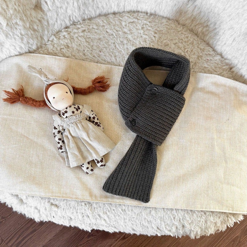 New Korean Style Kidsrens Scarf Autumn and Winter Style Versatile Male and Female Baby Scarf Button Korean Style Cross Pullover Scarf Gray  - Image 1