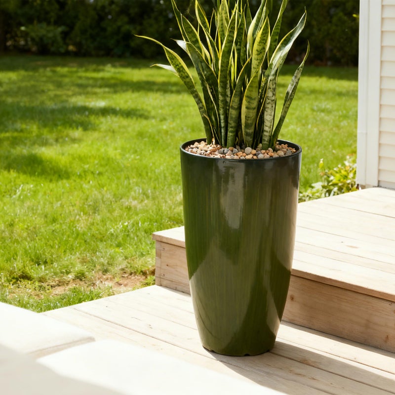 Worth Garden 23.5" H. Large Plastic Planters - Set of 2 Gradient Green Glossy Smooth Finish - Tall Plant Pots for Indoor & Outdoor Use - Decorative Lightweight Flower Pots for Front Porch, Patio, Deck - Image 4