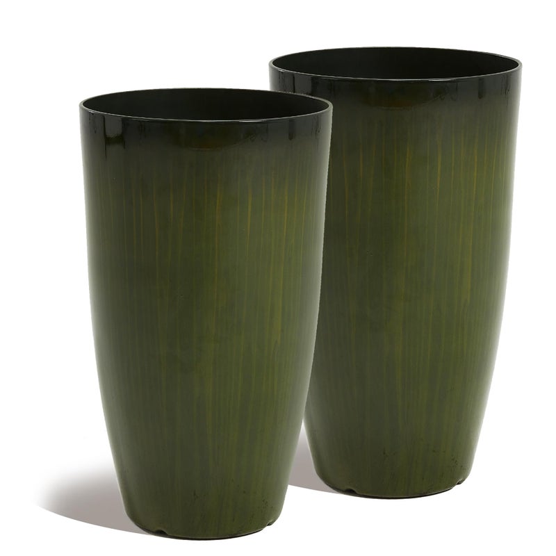 Worth Garden 23.5" H. Large Plastic Planters - Set of 2 Gradient Green Glossy Smooth Finish - Tall Plant Pots for Indoor & Outdoor Use - Decorative Lightweight Flower Pots for Front Porch, Patio, Deck - Image 1