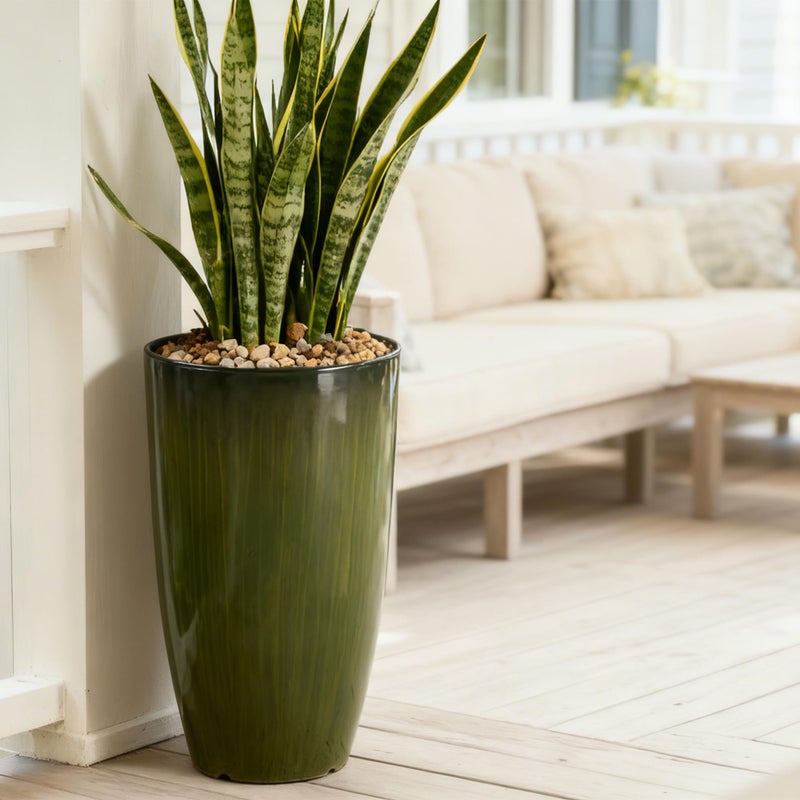 Worth Garden 23.5" H. Large Plastic Planters - Set of 2 Gradient Green Glossy Smooth Finish - Tall Plant Pots for Indoor & Outdoor Use - Decorative Lightweight Flower Pots for Front Porch, Patio, Deck - Image 5