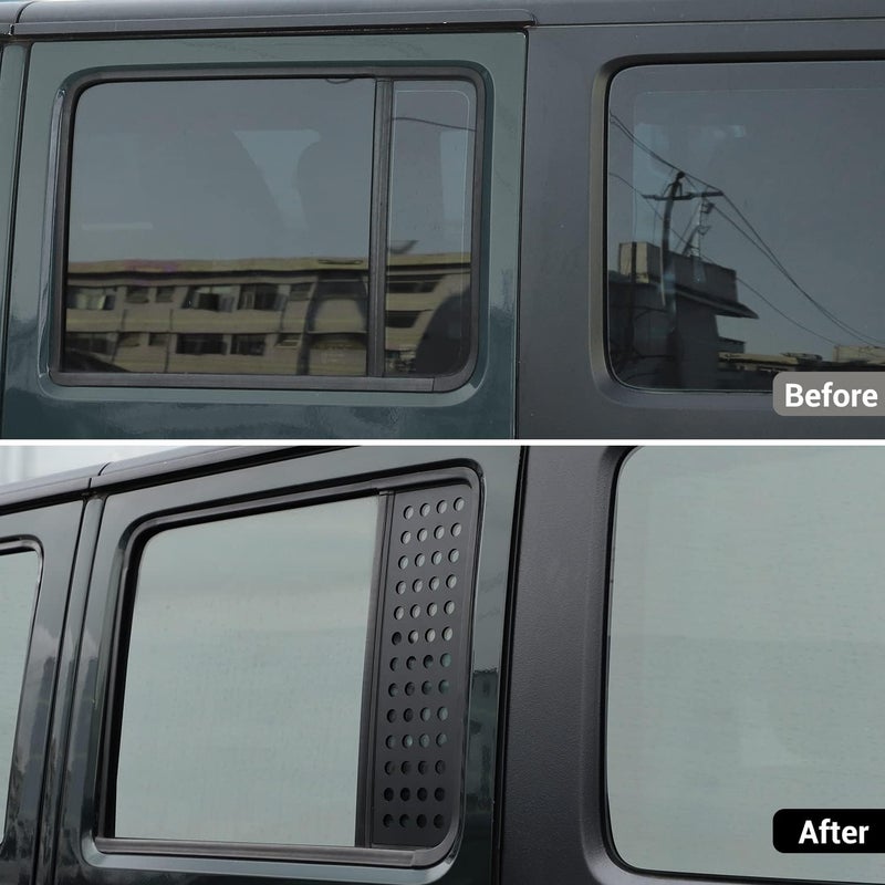 Hoolcar Rear Door Window Decals Aluminum Alloy Glass Panel Cover for 2007-2017 Jeep Wrangler JKU, 4 Doors, Black - Image 2