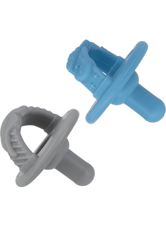 Nuby 3-D Sili Soother Pacifiers with Soft Handle and Two Safety Air Holes, 2 Pack, 0+ Months, Purple Bow and Pink Flowers - Image 4