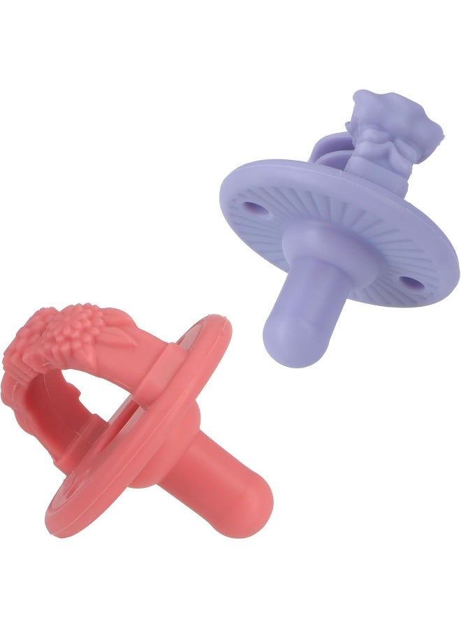 Nuby 3-D Sili Soother Pacifiers with Soft Handle and Two Safety Air Holes, 2 Pack, 0+ Months, Purple Bow and Pink Flowers - Image 5