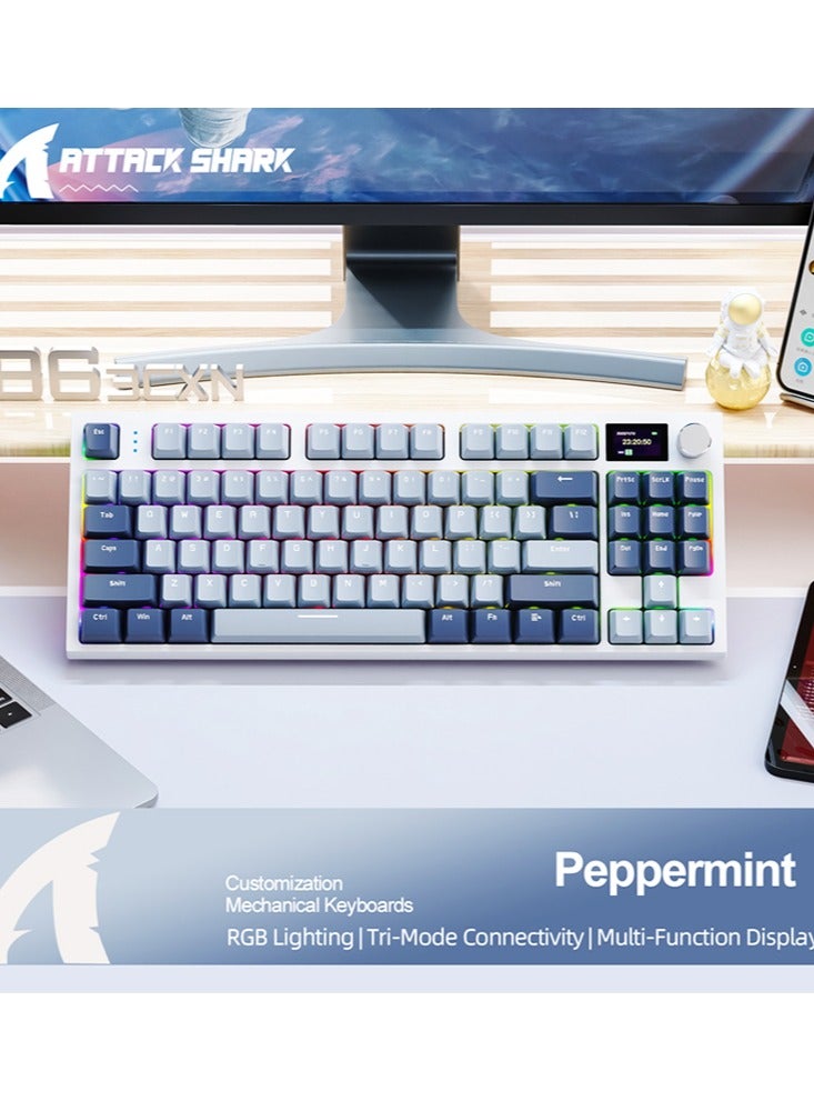 Attack Shark K86 RGB Wireless Gasket Mechanical Keyboard,Triple Mode Bluetooth5.0/2.4G/USB-C 87 Keys Hot Swappable Gaming Keyboard, 4000 mAh Battery 1.2'' HD OLED Display Volume Rotary Button for Games and Work - Image 4