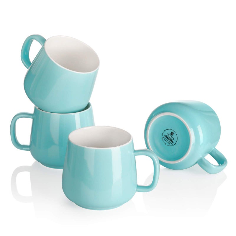Teocera Ceramic Coffee Mug Set of 412 oz Coffee Mugs with Large Handles for Hot or Cold Drinks Like Latte Cocoa Tea or Juice  Smooth Ceramic Dishwasher Safe Turquoise