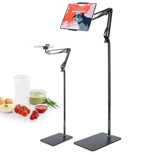BROLAVIYA Tripod Floor Stand for 4'-11.5' inch, Both Mobile and Tablet, for Overhead Video, Watching Movie, Online Class Learning, Cooking and Best Gift idea, Black - Image 1