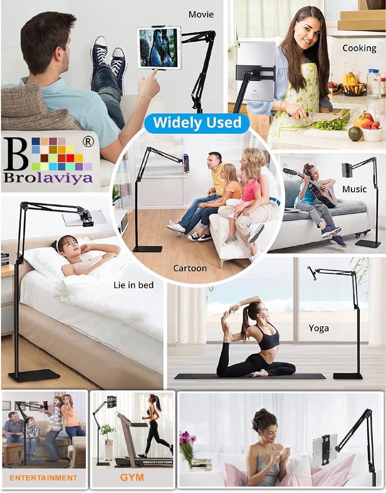 BROLAVIYA Tripod Floor Stand for 4'-11.5' inch, Both Mobile and Tablet, for Overhead Video, Watching Movie, Online Class Learning, Cooking and Best Gift idea, Black - Image 2