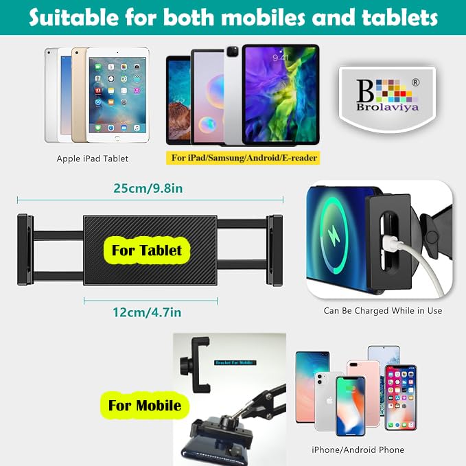 BROLAVIYA Tripod Floor Stand for 4'-11.5' inch, Both Mobile and Tablet, for Overhead Video, Watching Movie, Online Class Learning, Cooking and Best Gift idea, Black - Image 3