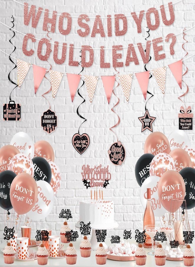 Roetyce Farewell Party Decorations, Rose Gold Who Said You Could Leave Banner Cake Toppers Balloons Hanging Swirls, Pink Going Away Retirement Leaving Party Decorations Coworker Goodbye Party Supplies - Image 3
