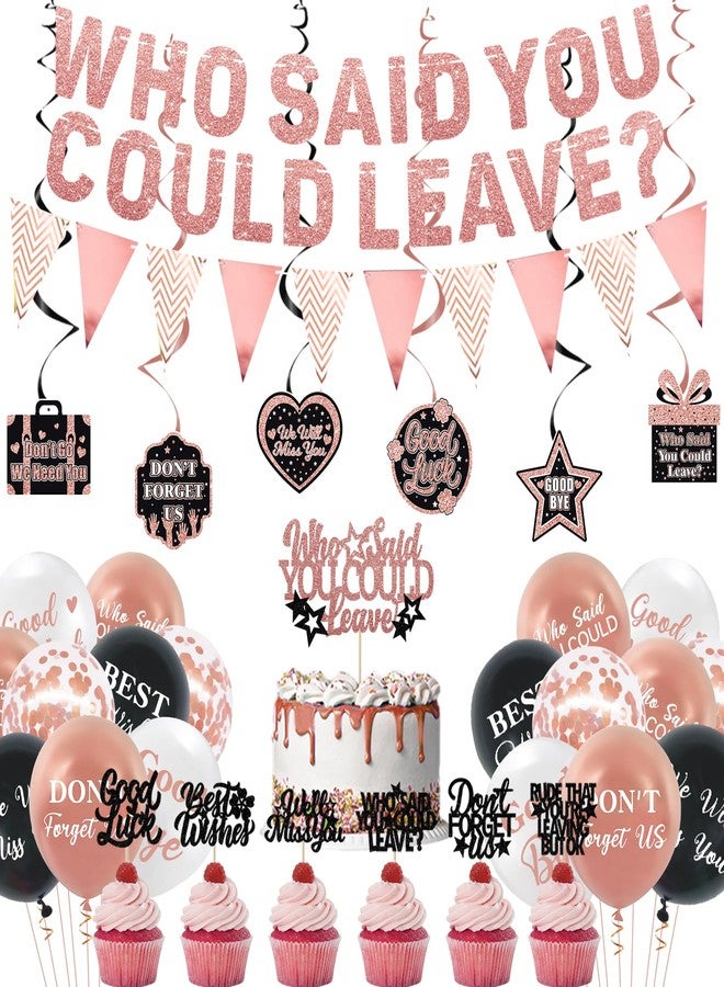 Roetyce Farewell Party Decorations, Rose Gold Who Said You Could Leave Banner Cake Toppers Balloons Hanging Swirls, Pink Going Away Retirement Leaving Party Decorations Coworker Goodbye Party Supplies - Image 1
