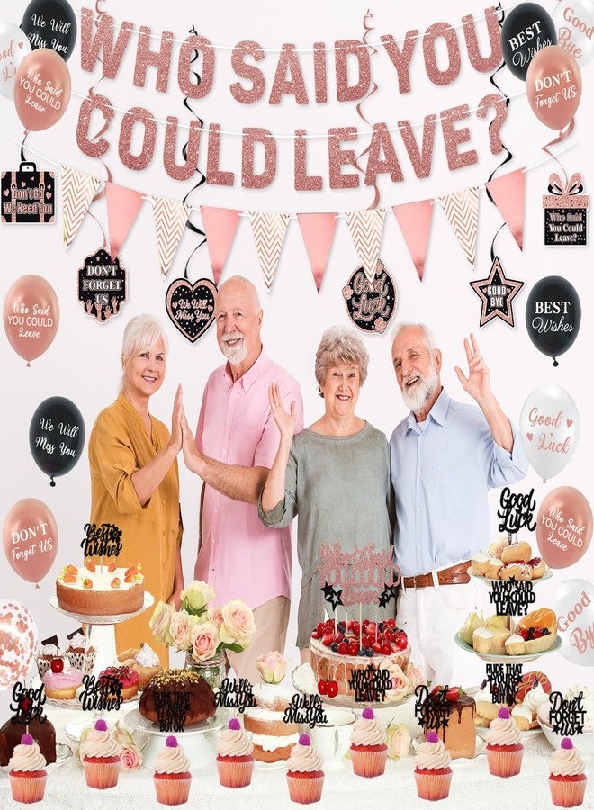 Roetyce Farewell Party Decorations, Rose Gold Who Said You Could Leave Banner Cake Toppers Balloons Hanging Swirls, Pink Going Away Retirement Leaving Party Decorations Coworker Goodbye Party Supplies - Image 5