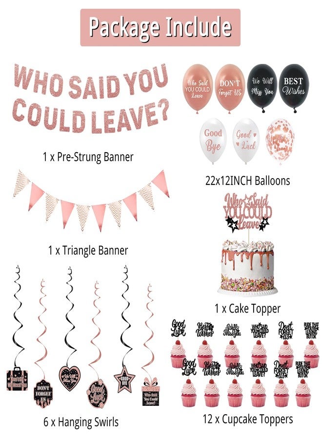 Roetyce Farewell Party Decorations, Rose Gold Who Said You Could Leave Banner Cake Toppers Balloons Hanging Swirls, Pink Going Away Retirement Leaving Party Decorations Coworker Goodbye Party Supplies - Image 2