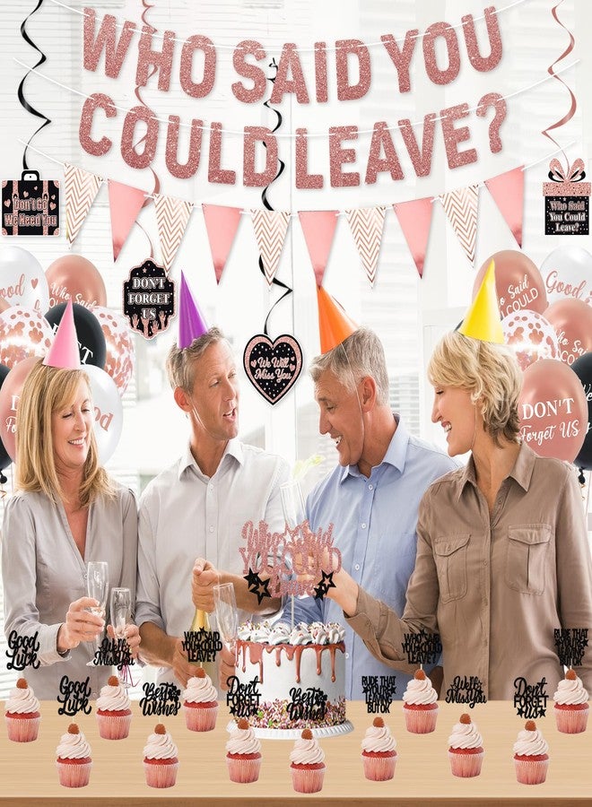 Roetyce Farewell Party Decorations, Rose Gold Who Said You Could Leave Banner Cake Toppers Balloons Hanging Swirls, Pink Going Away Retirement Leaving Party Decorations Coworker Goodbye Party Supplies - Image 4