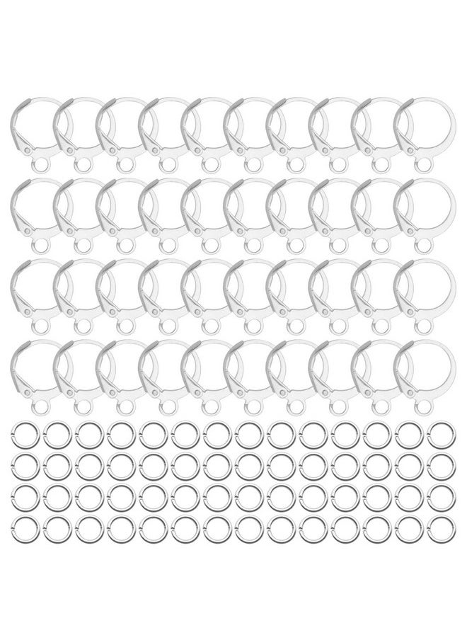 Oubaka - 200Pcs Round Leverback Earring Hooks Set,100Pcs Leverback Hooks Round Earring Hooks Leverback Earwires Hypoallergenic French Earring Hooks With 100Pcs Jump Rings For Diy Jewelry Making(Silver) - Image 1