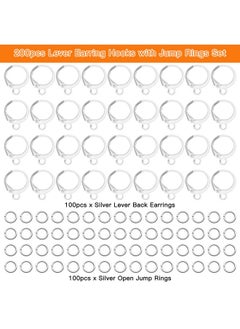 Oubaka 200Pcs Round Leverback Earring Hooks Set,100Pcs Leverback Hooks Round Earring Hooks Leverback Earwires Hypoallergenic French Earring Hooks With 100Pcs Jump Rings For Diy Jewelry Making(Silver)  - Image 2