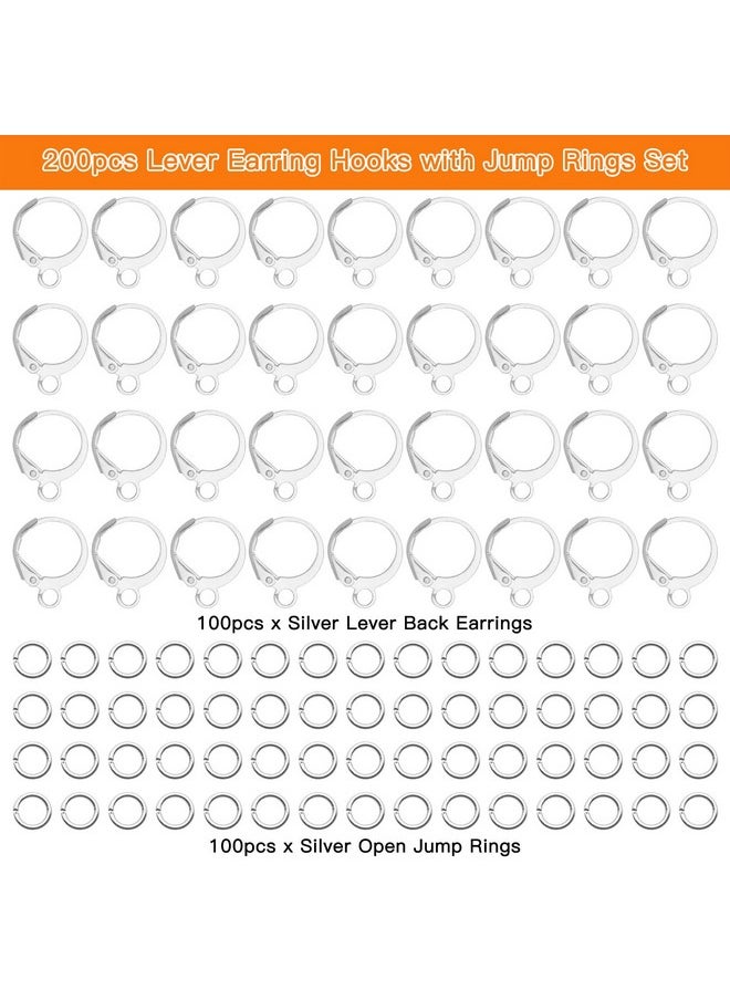 Oubaka - 200Pcs Round Leverback Earring Hooks Set,100Pcs Leverback Hooks Round Earring Hooks Leverback Earwires Hypoallergenic French Earring Hooks With 100Pcs Jump Rings For Diy Jewelry Making(Silver) - Image 1