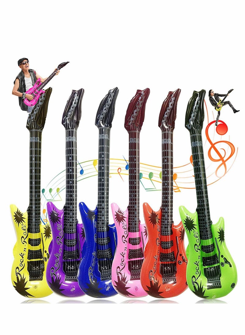 Excefore Inflatable Guitar, 6 Pcs Waterproof Assorted Colors Party Decoration, Reusable Guitar Toys, for 80s 90s Themed Carnival Party, Adults Children’s Birthday Wedding Dance Decorations - Image 1