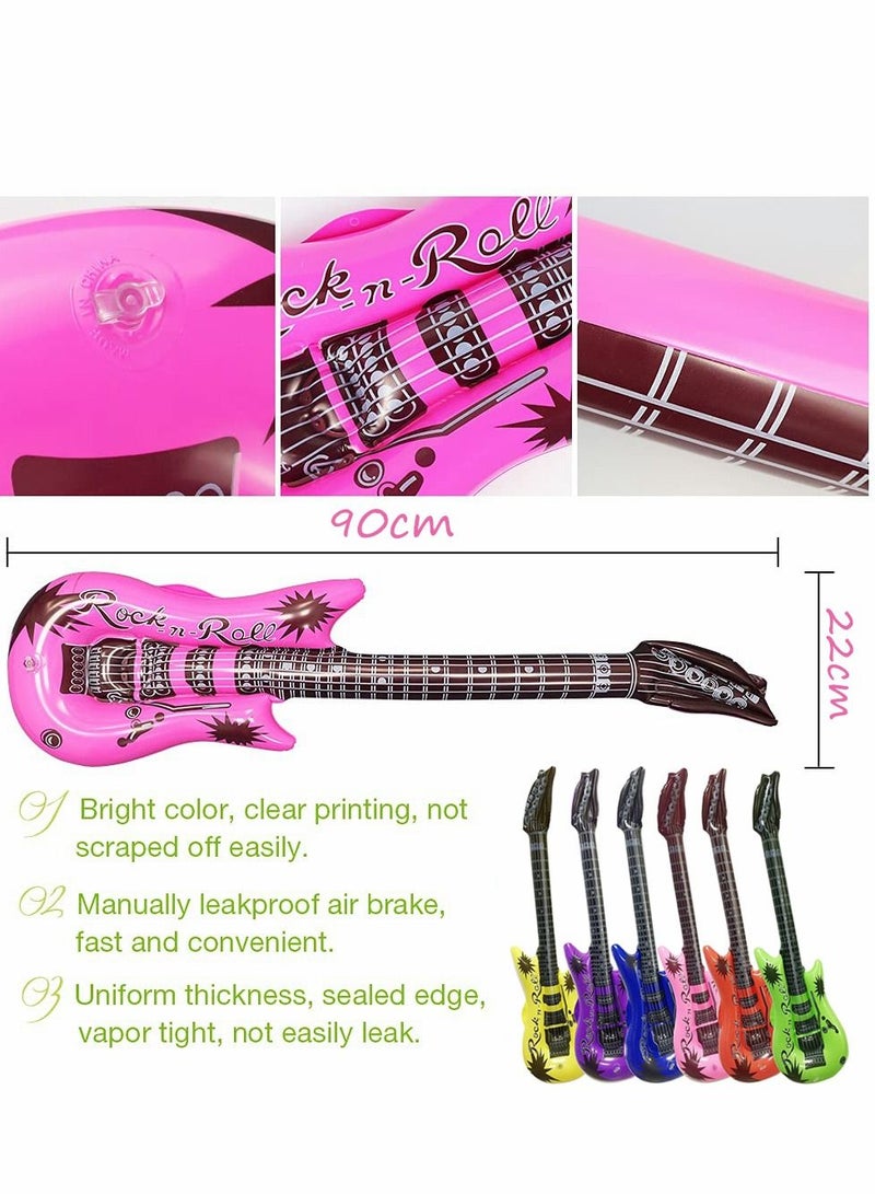 Excefore Inflatable Guitar, 6 Pcs Waterproof Assorted Colors Party Decoration, Reusable Guitar Toys, for 80s 90s Themed Carnival Party, Adults Children’s Birthday Wedding Dance Decorations - Image 2