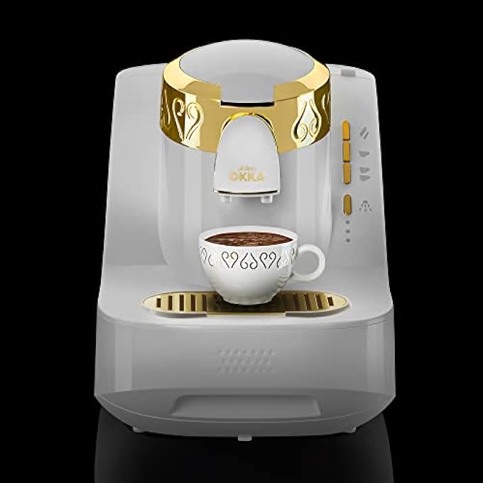 ارزوم اوكا ماكينة صنع القهوة التركية الكهربائية Ok008 مع رغوة مثالية وكشف تلقائي للارتفاع وتنظيف ذاتي وتحضير بطيء وخدمة مباشرة باللون الأبيض الذهبي - Image 3
