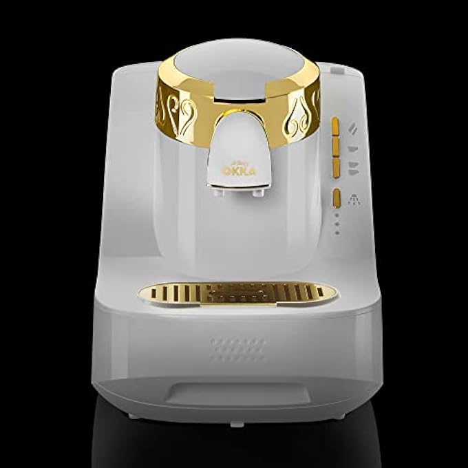 ارزوم اوكا ماكينة صنع القهوة التركية الكهربائية Ok008 مع رغوة مثالية وكشف تلقائي للارتفاع وتنظيف ذاتي وتحضير بطيء وخدمة مباشرة باللون الأبيض الذهبي - Image 4